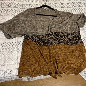 Ladies short sleeve leopard print mix cardigan, XXL